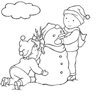 Desenho de Caillou fazendo boneco de neve para colorir