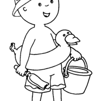 Desenho de Caillou na praia para colorir