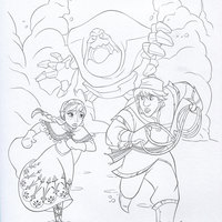 Desenho de Anna e Kristoff fugindo de Marshmallow para colorir