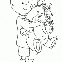 Desenho de Caillou e bichinho de pelúcia para colorir