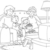Desenho de Família de Caillou assistindo televisão para colorir