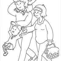 Desenho de Família de Caillou passeando para colorir