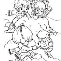 Desenho de Rainbow Brite brincando com amigos para colorir