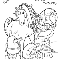 Desenho de Rainbow Brite cuidando de Starlite para colorir