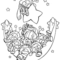 Desenho de Rainbow Brite e amigos dormindo na rede de estrelas para colorir