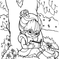 Desenho de Rainbow Brite lendo ao pé da árvore para colorir