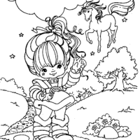 Desenho de Rainbow Brite passeando com Starlite para colorir