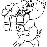 Desenho de Porco e caixa de presentes para colorir