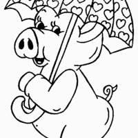 Desenho de Porco e guarda-chuva para colorir