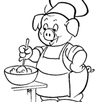 Desenho de Porco fazendo comida para colorir