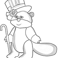Desenho de Marmota com chapéu e bengala para colorir