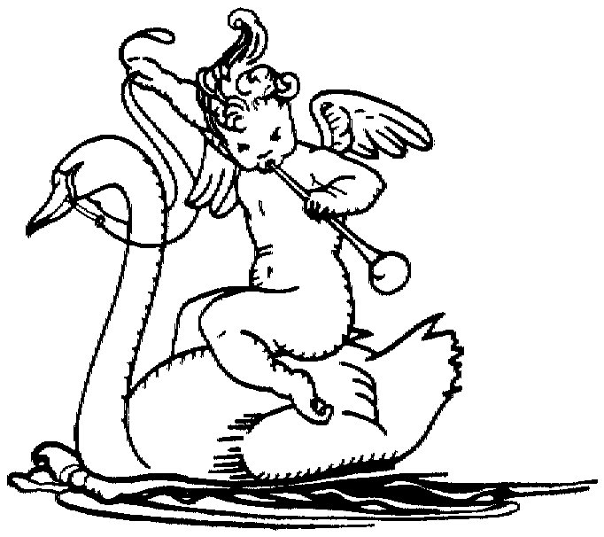 Cisne e anjo tocando corneta