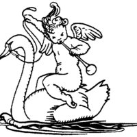 Desenho de Cisne e anjo tocando corneta para colorir