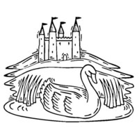 Desenho de Cisne e castelo para colorir