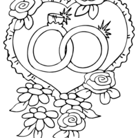 Desenho de Alianças e coração de rosas para colorir