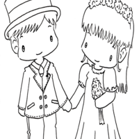Desenho de Casamento dos pombinhos para colorir