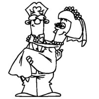 Desenho de Homem carregando esposa no colo para colorir
