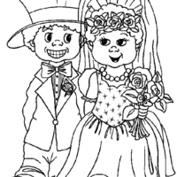 Desenho de Noivo e noiva se casando para colorir