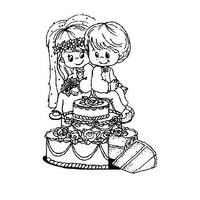 Desenho de Noivos em cima do bolo para colorir