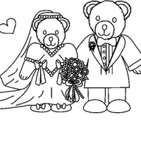 Desenho de Ursinhos casados para colorir