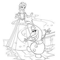 Desenho de Elsa brincando com Olaf para colorir