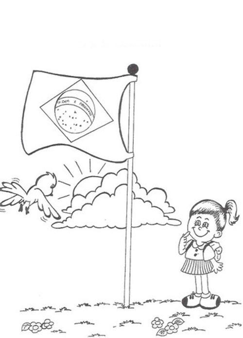 Menina olhando a bandeira do brasil