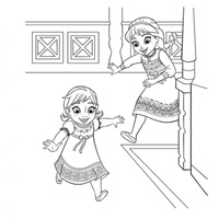 Desenho de Elsa e Anna brincando de pique pega para colorir