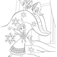 Desenho de Elsa e Anna no escorregador de neve para colorir