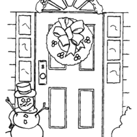 Desenho de Porta com decoração de Natal para colorir