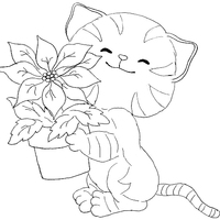 Desenho de Gatinho e vaso de flores para colorir