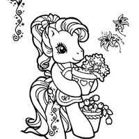 Desenho de My Little Pony e vaso de flores para colorir