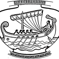 Desenho de Vaso decorado com navio para colorir