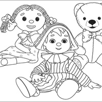 Desenho de Andy Pandy, Looby Loo e Teddy brincando para colorir