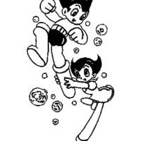 Desenho de Astro Boy e amiga para colorir