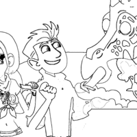 Desenho de Chris Kratts e amiga no zoológico para colorir