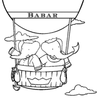 Desenho de Babar andando de balão para colorir