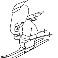 Desenho de Babar esquiando para colorir