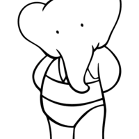 Desenho de Babar na piscina para colorir