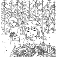 Desenho de Menina no milharal para colorir