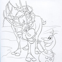 Desenho de Olaf e Sven conversando para colorir