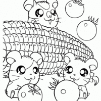 Desenho de Ratinhos comendo milho para colorir