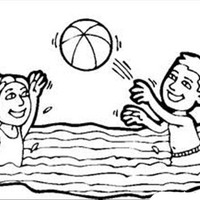 Desenho de Crianças brincando de vôlei na piscina para colorir