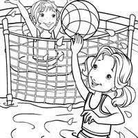 Desenho de Meninas jogando vôlei na piscina para colorir