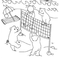Desenho de Ursinhos jogando vôlei para colorir