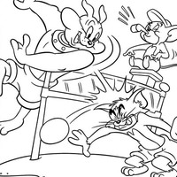 Desenho de Tom e Jerry jogando vôlei para colorir
