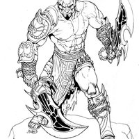 Desenho de Kratos e suas armas para colorir