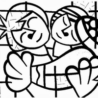 Desenho de Romero Britto abraço para colorir