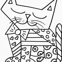 Desenho de Romero Britto gato feliz para colorir
