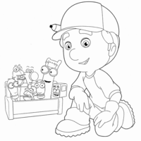 Desenho de Manny conversando com suas ferramentas para colorir