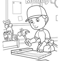 Desenho de Manny pregando madeira para colorir